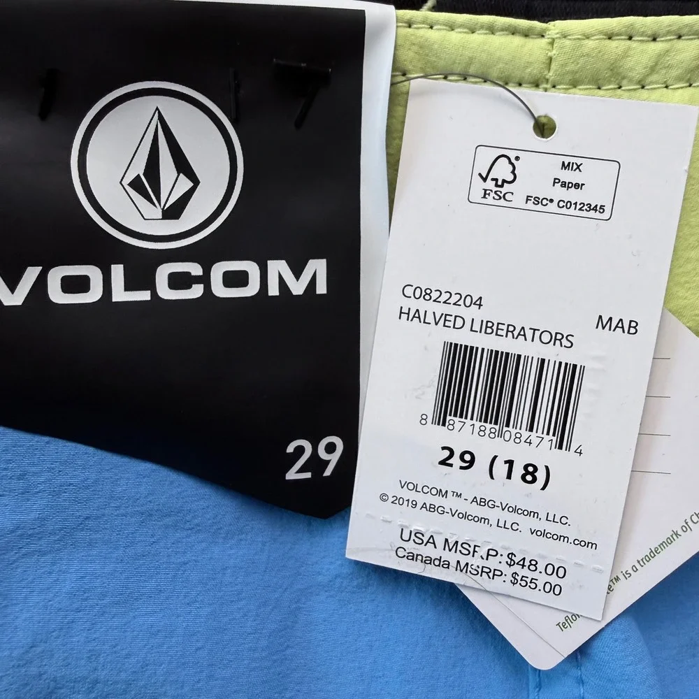 Volcom Boys‎ Size 29 18 Colorblock Board Shorts Black Blue Swim Shorts NWT